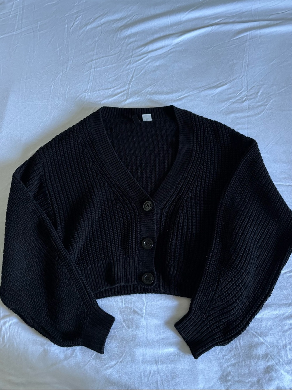 Black Button Cardigan Cropped Sweater - Women